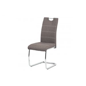 AUTRONIC HC-482 COF2 Jedálenská stolička, poťah coffee látka, biele prešitie, kovová chrómovaná perová podnož